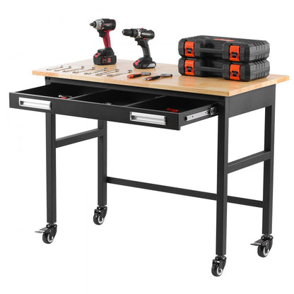 WTD48 - 48"x24" Solid Wood Workbench on Wheels, Supports 1500 lbs