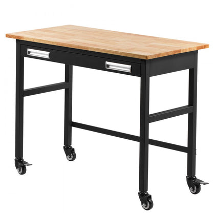 WTD48 - 48"x24" Solid Wood Workbench on Wheels, Supports 1500 lbs