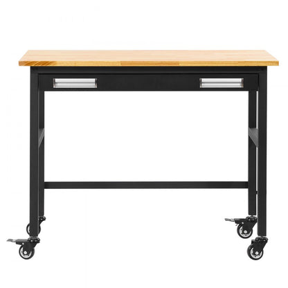 WTD48 - 48"x24" Solid Wood Workbench on Wheels, Supports 1500 lbs