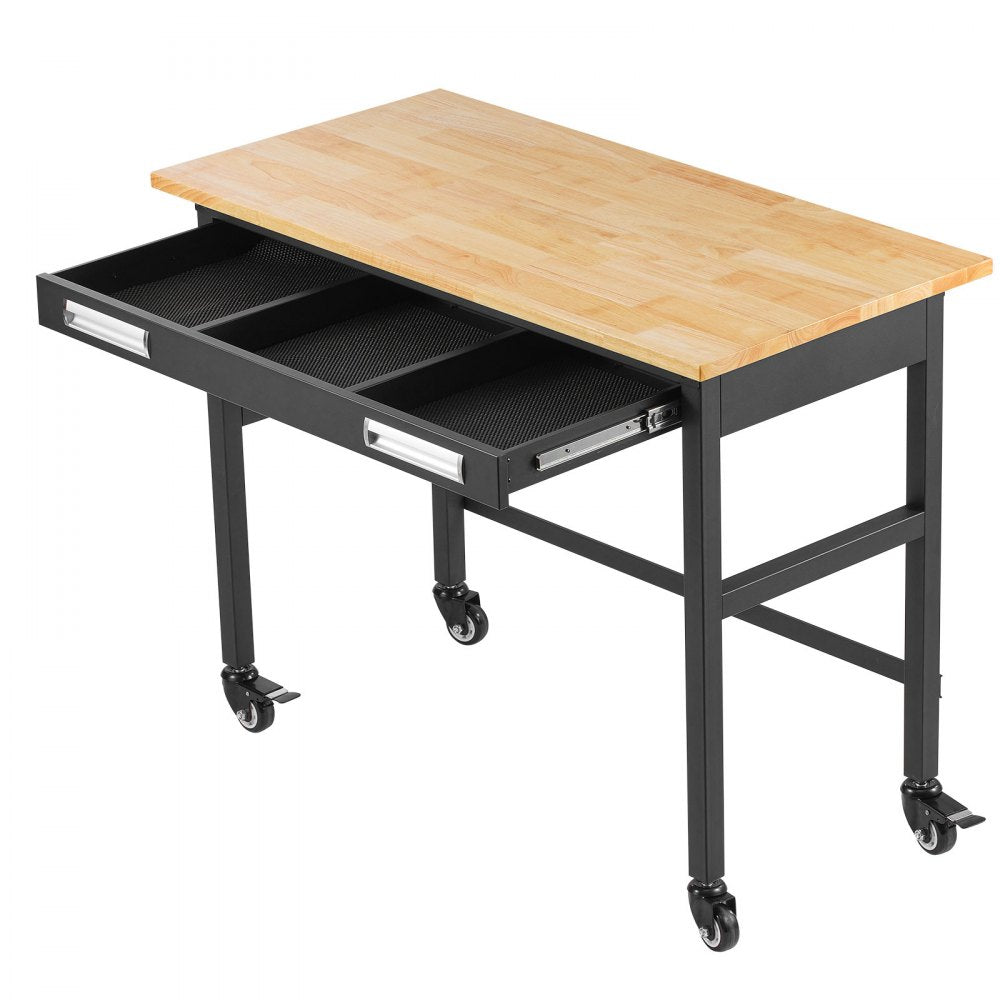 WTD48 - 48"x24" Solid Wood Workbench on Wheels, Supports 1500 lbs