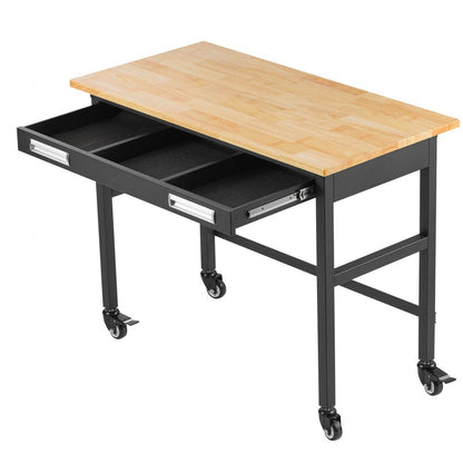 WTD48 - 48"x24" Solid Wood Workbench on Wheels, Supports 1500 lbs