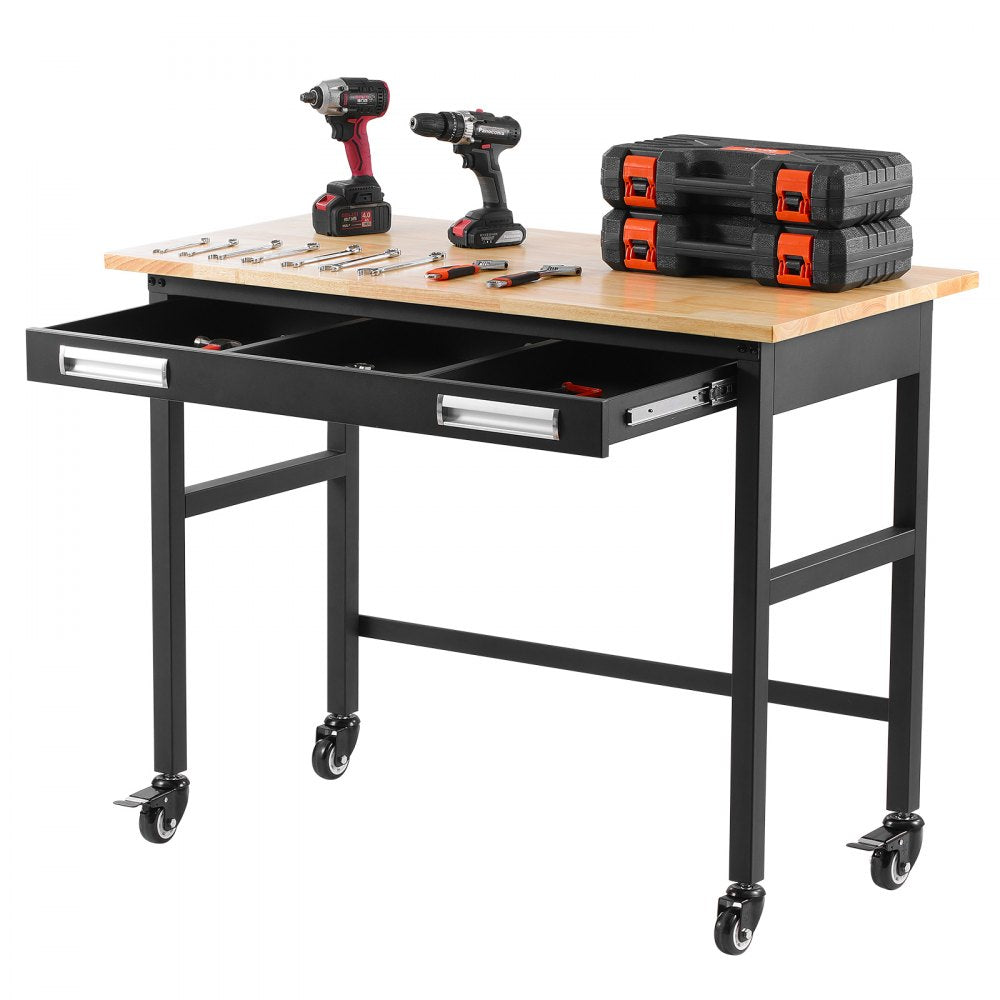 WTD48 - 48"x24" Solid Wood Workbench on Wheels, Supports 1500 lbs