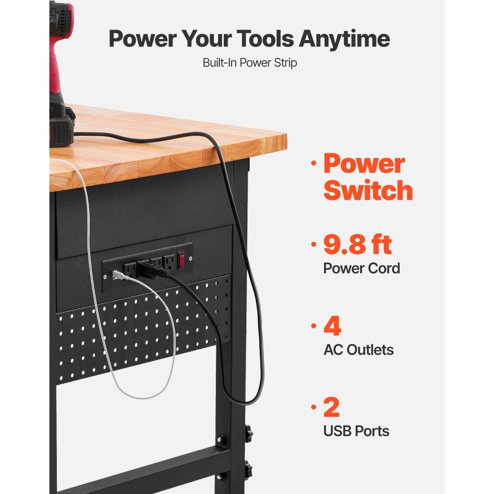 WTD60 - 60" Adjustable Workbench on Wheels with Drawers & Power Outlet