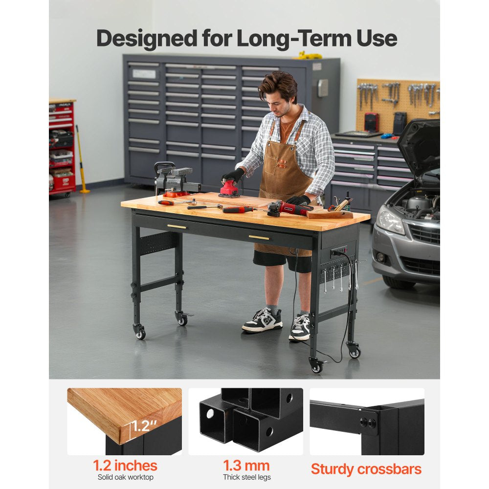 WTD60 - 60" Adjustable Workbench on Wheels with Drawers & Power Outlet