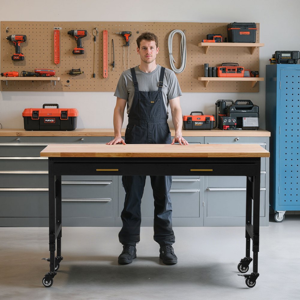 WTD60 - 60" Adjustable Workbench on Wheels with Drawers & Power Outlet