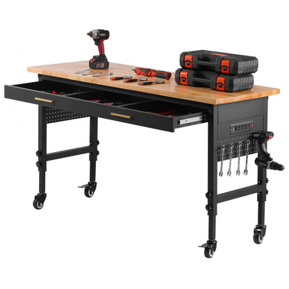 WTD60 - 60" Adjustable Workbench on Wheels with Drawers & Power Outlet