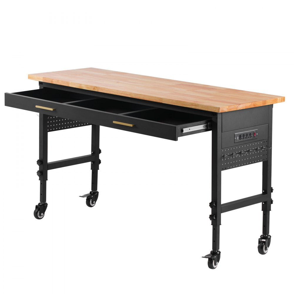 WTD60 - 60" Adjustable Workbench on Wheels with Drawers & Power Outlet