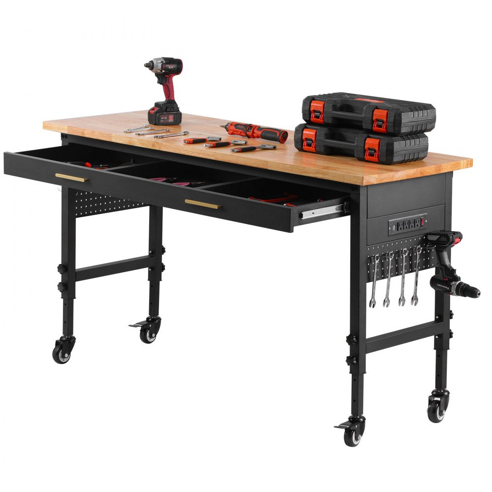 WTD60 - 60" Adjustable Workbench on Wheels with Drawers & Power Outlet