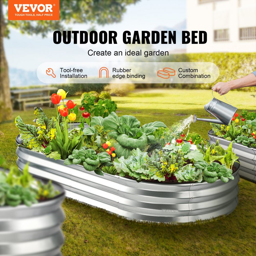 010958184238 - Spacious 71.9" Metal Raised Garden Bed for Flowers & Vegetables