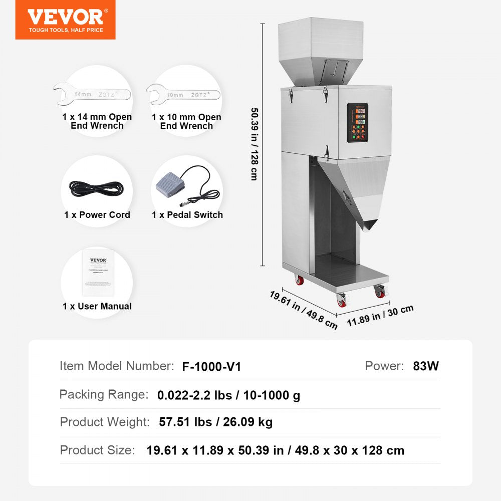 F-1000-V1 - Versatile Particle Filler for Grains & Seeds, 10g to 1000g