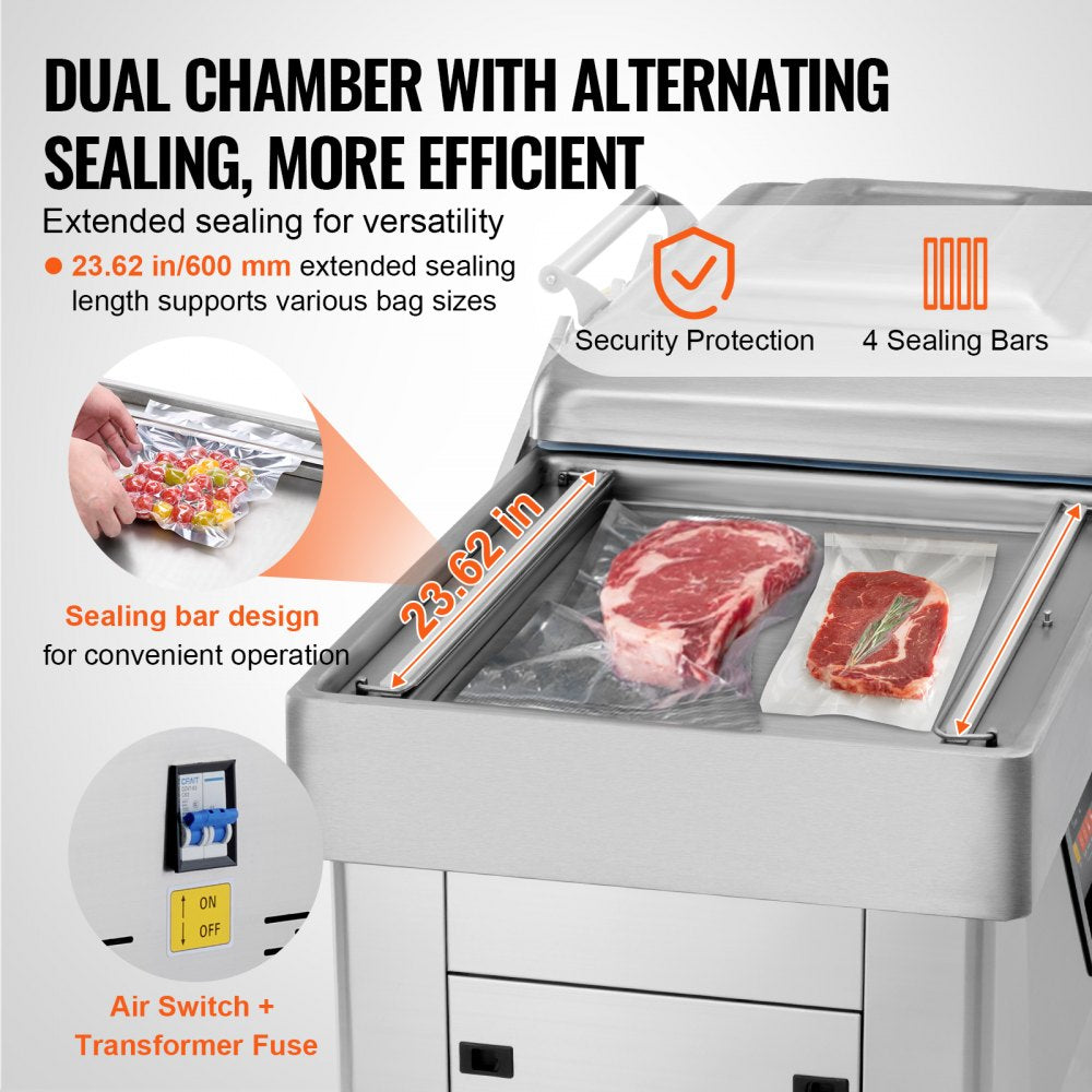 DZ-600-2S-V1 - 1200W Commercial Vacuum Sealer for Fresh Food Preservation