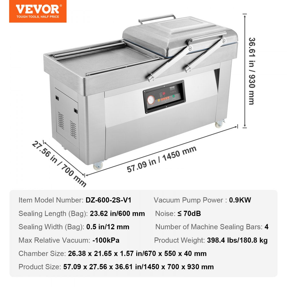 DZ-600-2S-V1 - 1200W Commercial Vacuum Sealer for Fresh Food Preservation