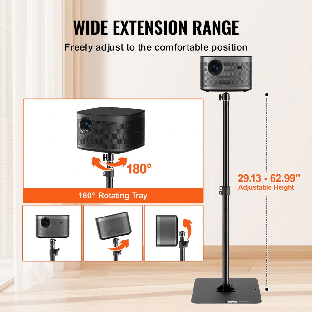 ZG-TBTY - Adjustable VEVOR Projector Stand with Cable Management, 30.3-63.4" Height