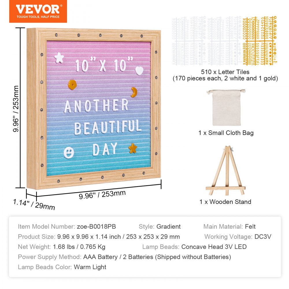 zoe-B0018PB - 9.96" VEVOR Felt Letter Board for Playful Decor