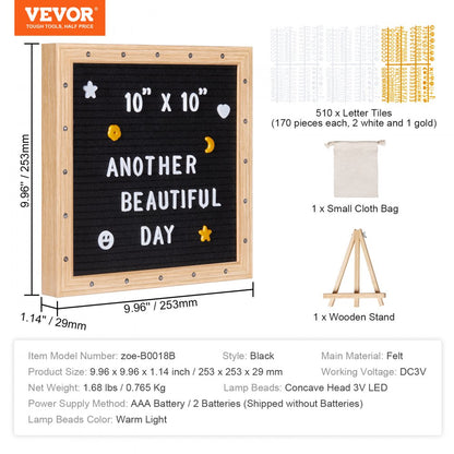 zoe-B0018B - 10" LED Black Felt Letter Board for Messages