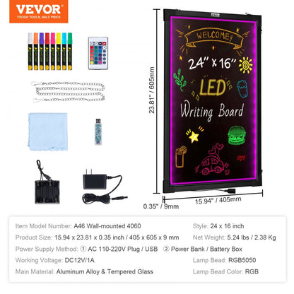 A46 Wall-mounted 4060 - Vibrant 24"x16" LED Message Board for Menus