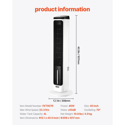 FKT007R - 40" Tower Fan with 4L Water Tank & 70° Oscillation