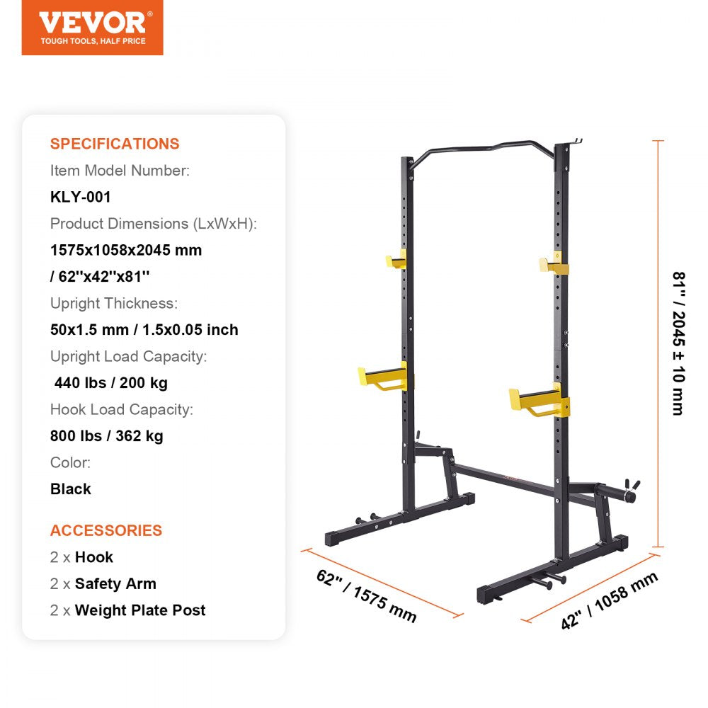 KLY-001 - Compact VEVOR Squat Rack - 62"x42"x81", 440lbs Capacity