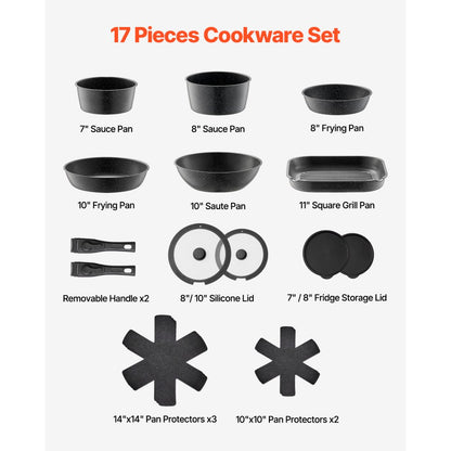 SS-LY-02 - 17-Piece Nonstick Cookware Set with Easy Storage and Versatile Design