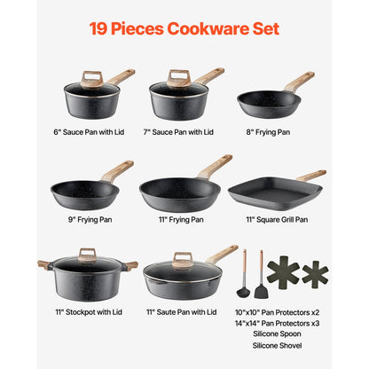 SS-LY-07 - 19-Piece Nonstick Granite Cookware Set for All Stovetops