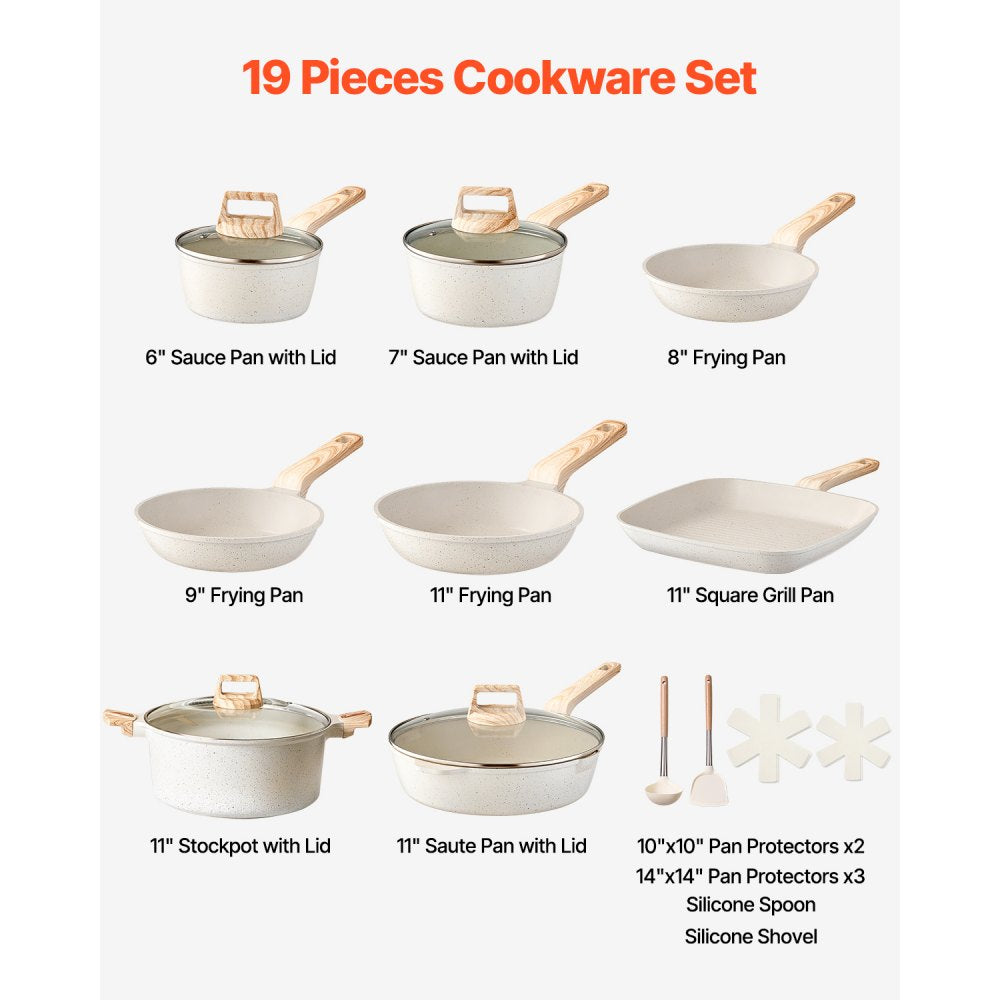 SS-LY-06 - 19-Piece Granite Nonstick Cookware Set for Versatile Cooking