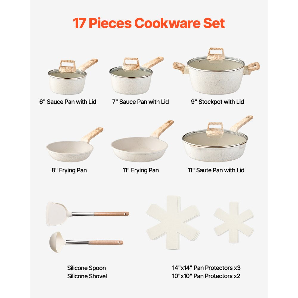 SS-LY-04 - 17-Piece Nonstick Granite Cookware Set for Easy Cooking