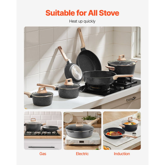 SS-LY-05 - 17-Piece Nonstick Cookware Set with Maifan Stone Finish