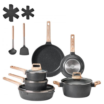 SS-LY-05 - 17-Piece Nonstick Cookware Set with Maifan Stone Finish