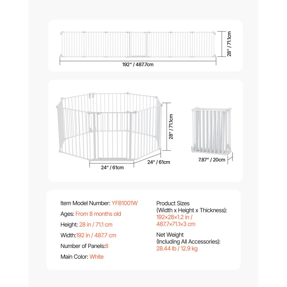 YFB1001W - 8-Panel Foldable Baby Gate, 192in x 28in, Secure Access