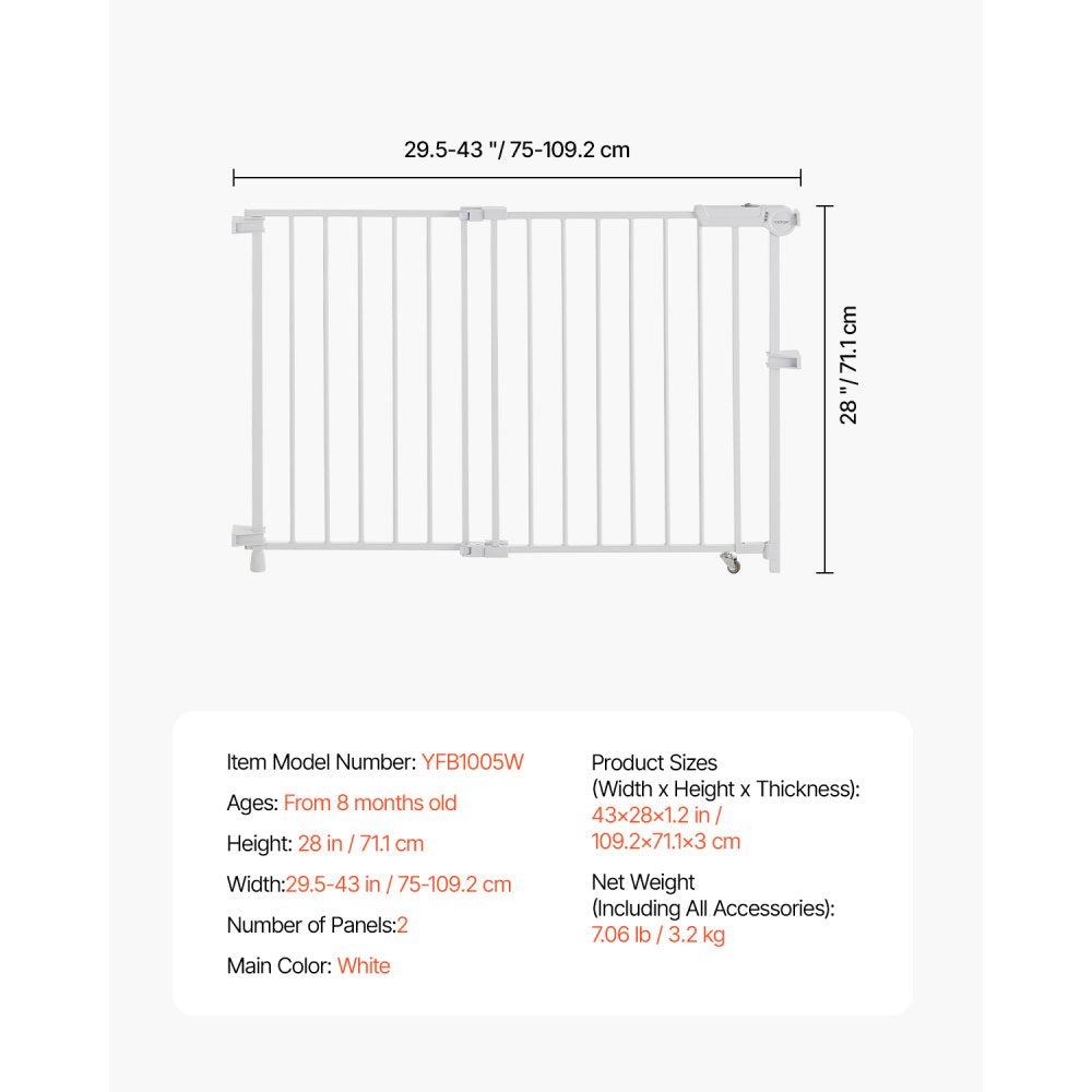 YFB1005W - 29.5-43 in Double-Lock Baby Gate with 180° Opening