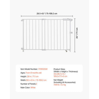 YFB1005W - 29.5-43 in Double-Lock Baby Gate with 180° Opening