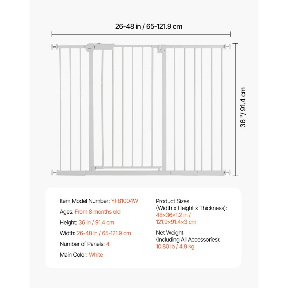 YFB1004W - Adjustable 36" Baby Gate, 26-48" Wide for Pets
