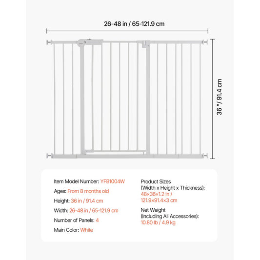 YFB1004W - Adjustable 36" Baby Gate, 26-48" Wide for Pets