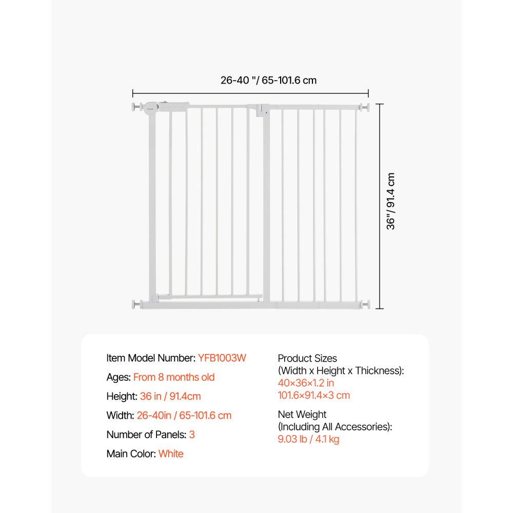 YFB1003W - 36" Tall Pressure-Mount Baby Gate, 26-40" Wide