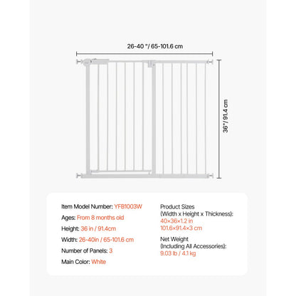 YFB1003W - 36" Tall Pressure-Mount Baby Gate, 26-40" Wide