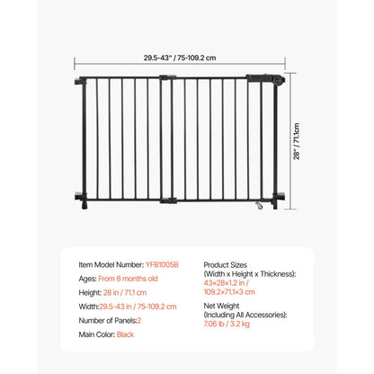 YFB1005B - 29.5-43 in Wide Baby Gate with Double Lock & 180° Access