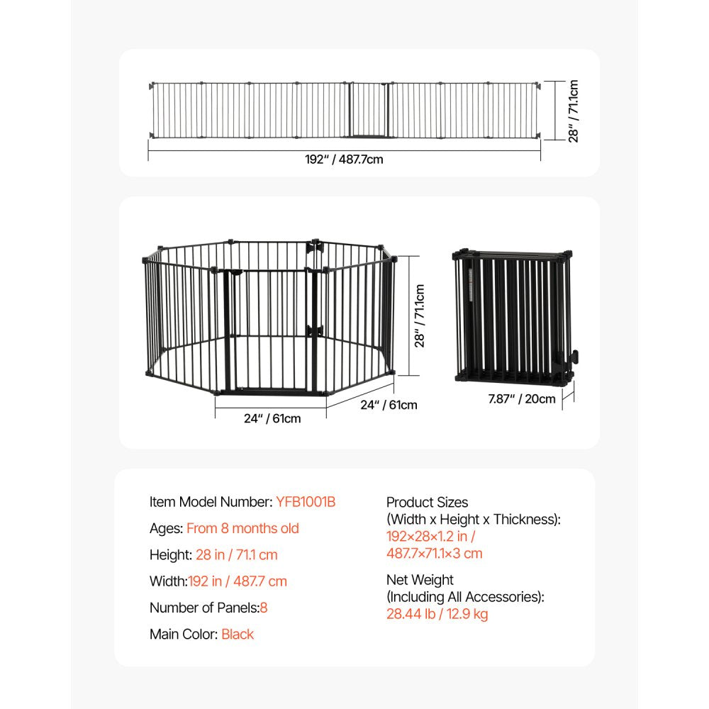 YFB1001B - 8-Panel 28" High Extra-Wide Baby Gate in Black
