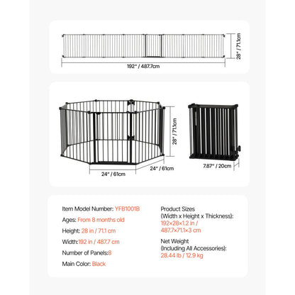YFB1001B - 8-Panel 28" High Extra-Wide Baby Gate in Black