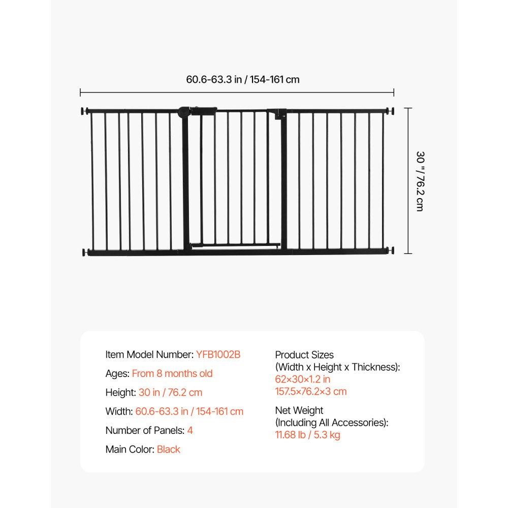 YFB1002B - Pressure-Mount Baby Gate, 60.6-63.3 in x 30 in