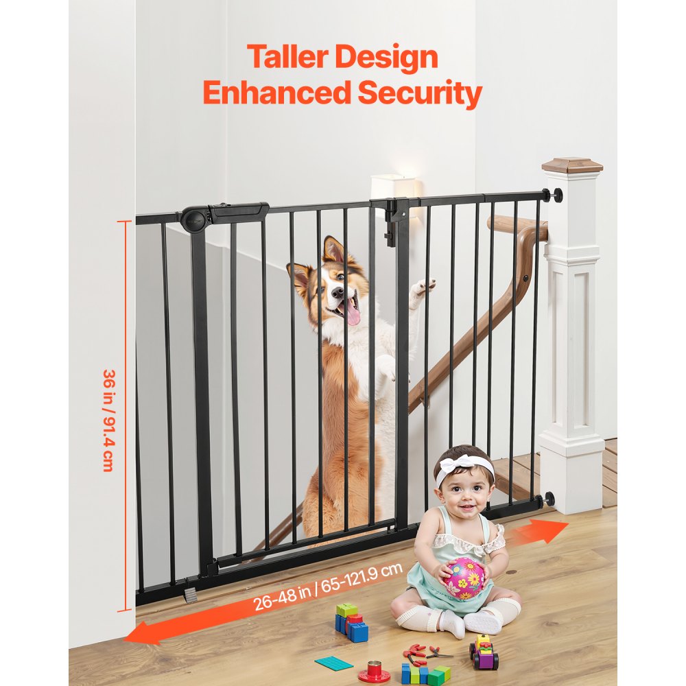 YFB1004B - 36” High Adjustable Baby Gate, 26-48” Wide, Auto-Close