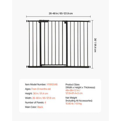 YFB1004B - 36” High Adjustable Baby Gate, 26-48” Wide, Auto-Close