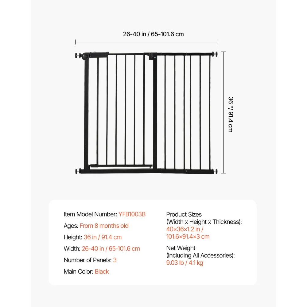 YFB1003B - Adjustable 26-40" Baby Gate, 36" High for Safety