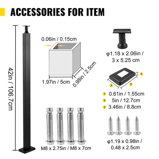 VV-106.7x2.5x5-LGZWK - 42" Adjustable Stainless Steel Cable Railing Post