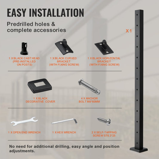 VV-106.7x2.5x5-LGZYK - 42" Stainless Steel Cable Railing Post with Adjustable Bracket