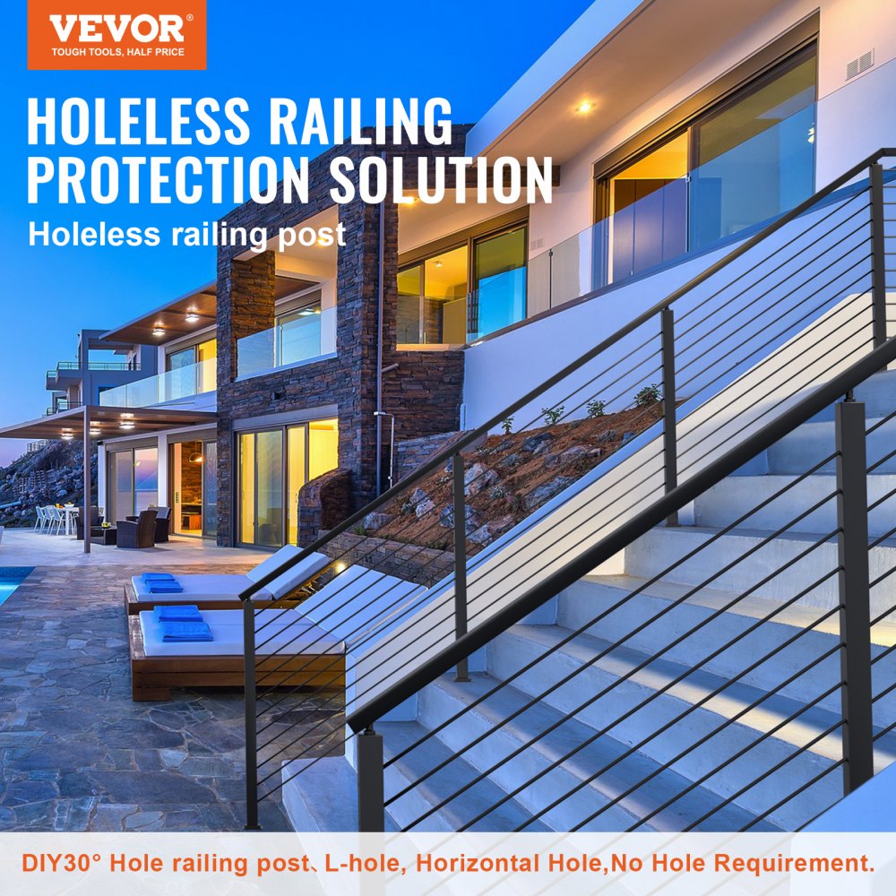 HR-019 - 42" Stainless Steel Cable Rail Post, Holeless Design, Outdoor Use