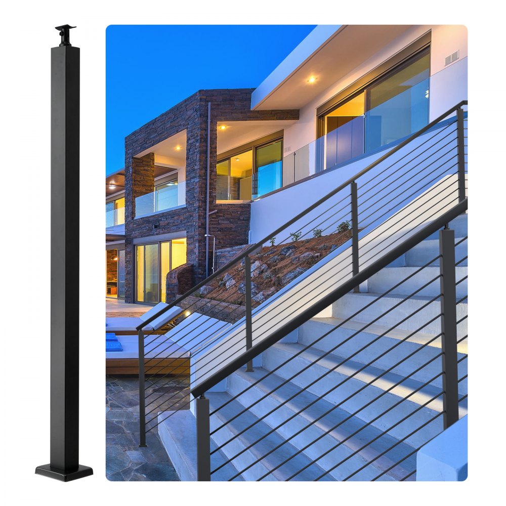 HR-019 - 42" Stainless Steel Cable Rail Post, Holeless Design, Outdoor Use