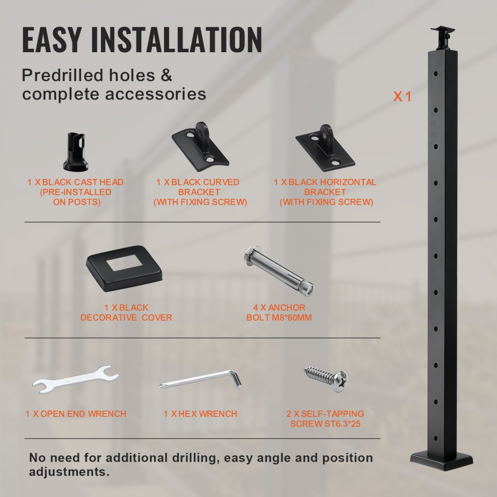 VV-91.4x2.5x5-LGZYK - 36" Stainless Steel Adjustable Cable Railing Post