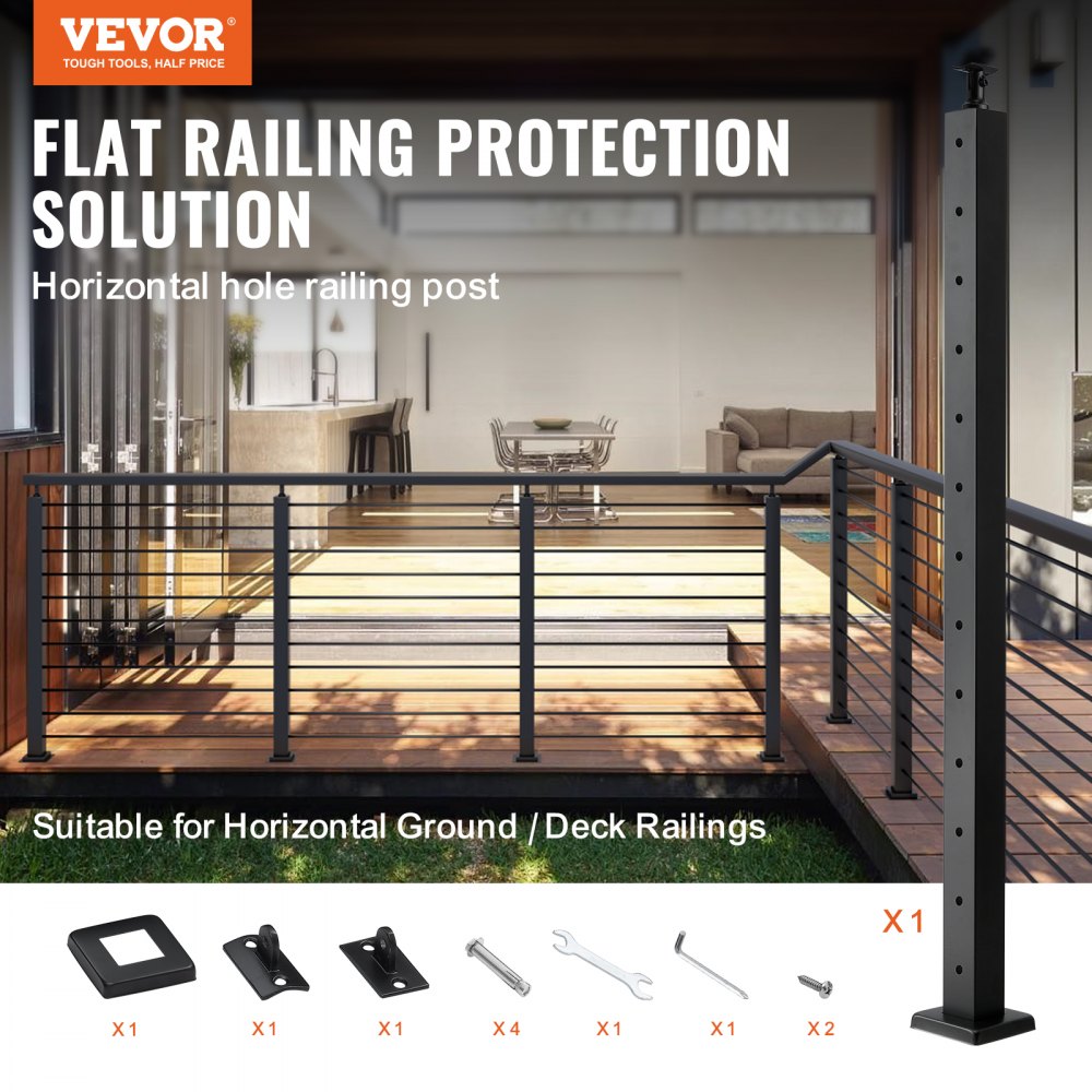 VV-106.7x5x5-LGZYK - 42" Stainless Steel Cable Railing Post with Adjustable Bracket