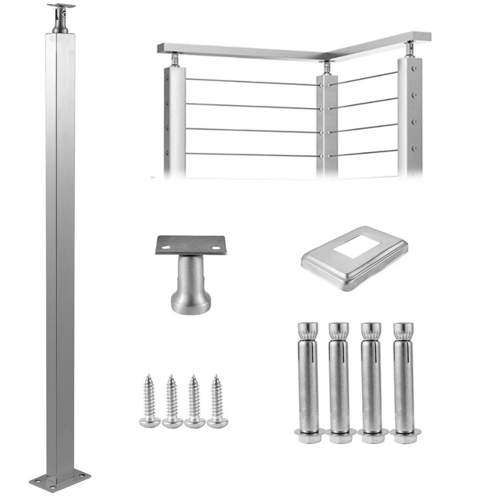 VV-106.7x2.5x5-LGZWKSLIVER - 42" Stainless Steel Cable Railing Post with Adjustable Bracket