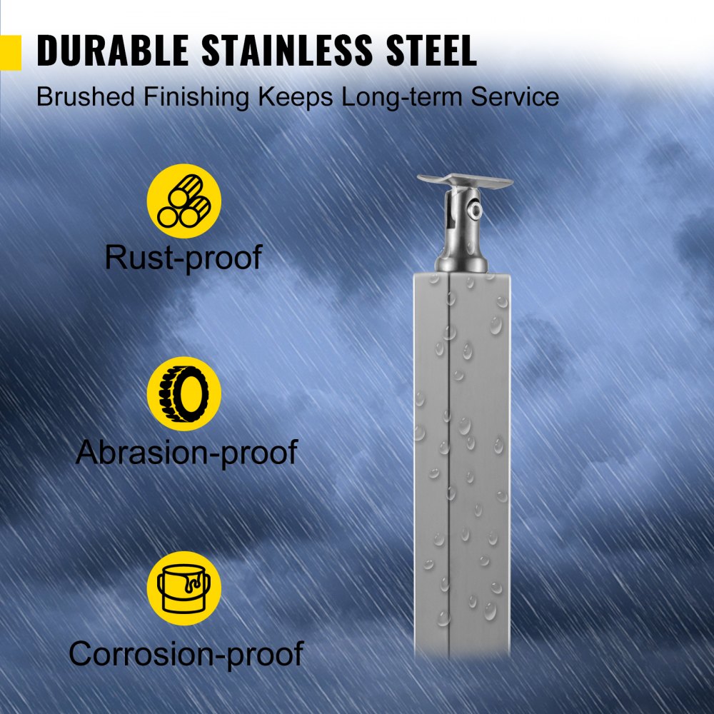 VV-106.7x2.5x5-LGZWKSLIVER - 42" Stainless Steel Cable Railing Post with Adjustable Bracket